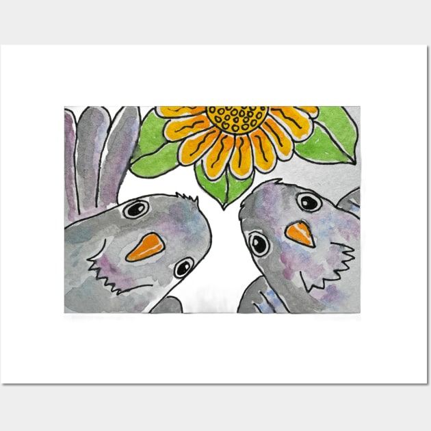 Funny peeping pigeons Wall Art by Puddle Lane Art